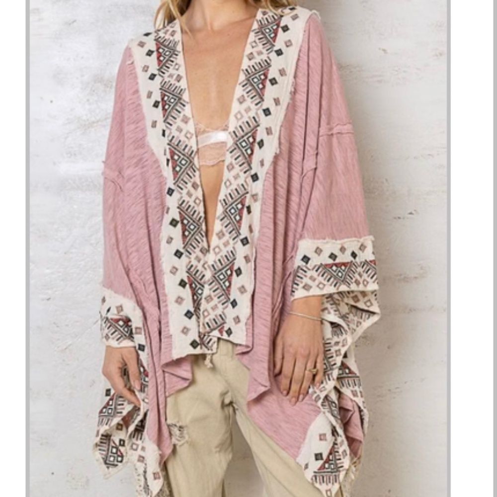POL cardigan POL kimono Boho Embroidered Pink Open Kimono NEW oversized s-xl